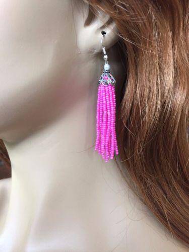 Handmade Beaded Pink Fashion Tassel Earrings