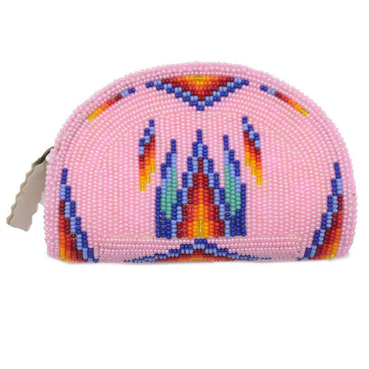 Hand Beaded Native American Inspired Ethnic Style Seed Bead Coin Purse - Pink