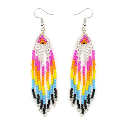 Vibrant Pink, Orange &amp; Yellow Beaded Choker Necklace &amp; Earrings Set