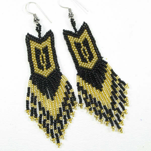 Handmade Beaded Black Seed Bead Long Necklace Earrings Set