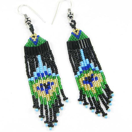Handmade Beaded Black Peacock Color Seed Bead Earrings