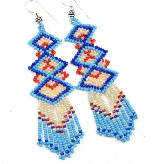 Handmade Blue Red Beads Geometric Design hook Earrings