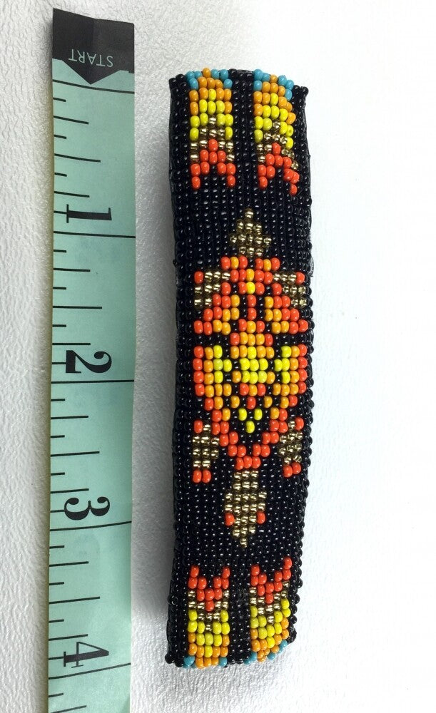 Black Orange Turtle Handmade Leather French Barrette