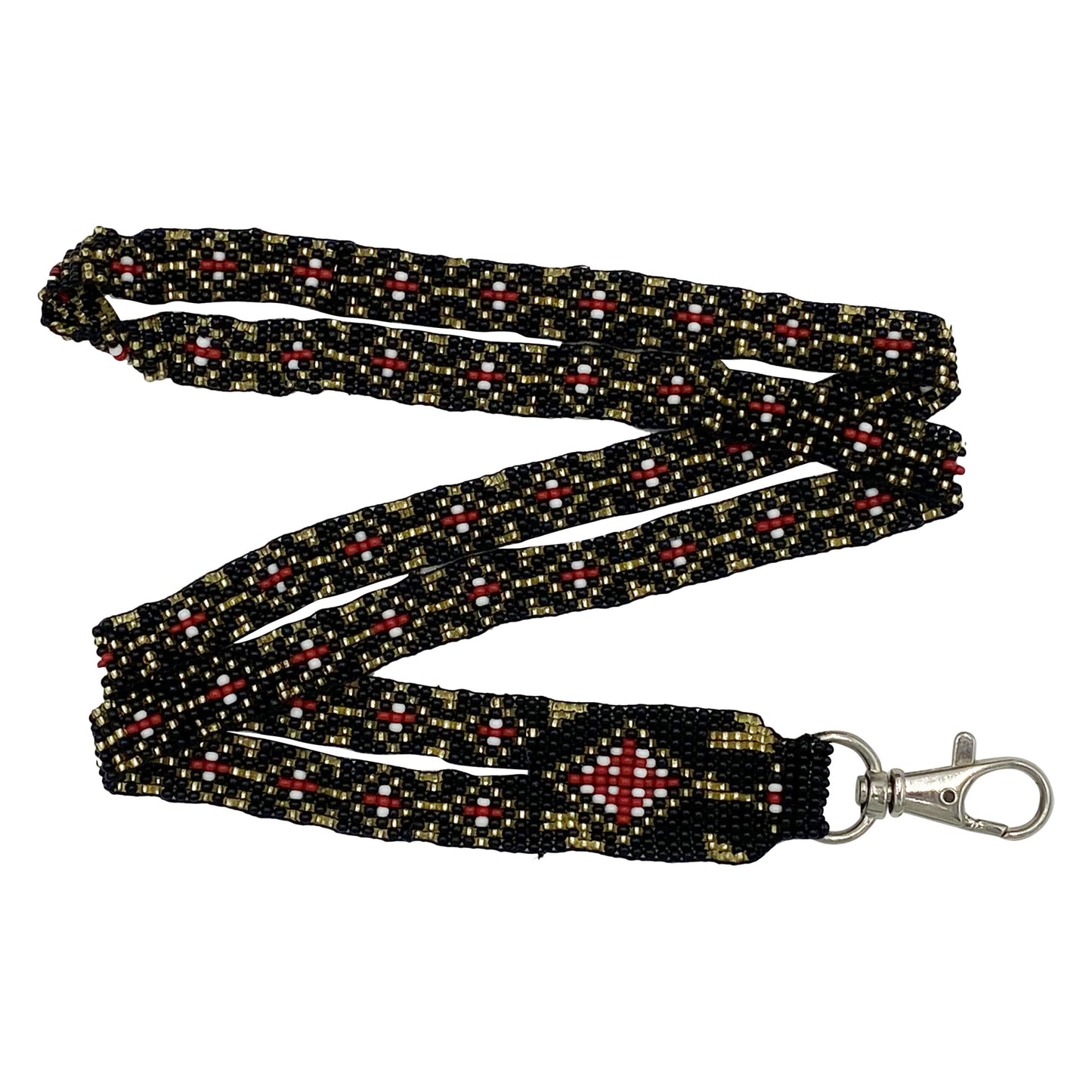 Black Golden Red Seed Beaded Red Cross Beadwork Lanyard Id Holder