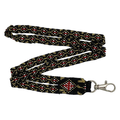 Black Golden Red Seed Beaded Red Cross Beadwork Lanyard Id Holder