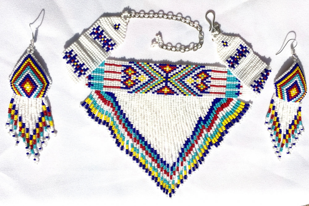 Colorful Chevron Beaded Necklace and Earrings Set