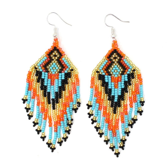 Handmade Beaded Multi Colored Seed Bead Earrings