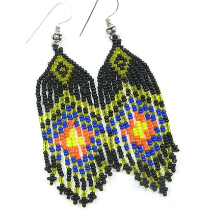 Handmade Beaded Black Seed Bead Big Earrings