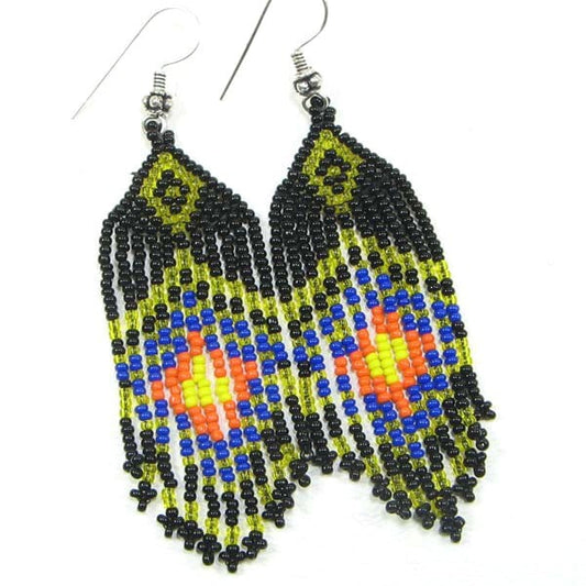 Handmade Beaded Black Seed Bead Big Earrings