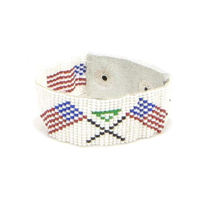American Flag Patriotic Seed Beaded Soft Cuff Bracelet Handmade