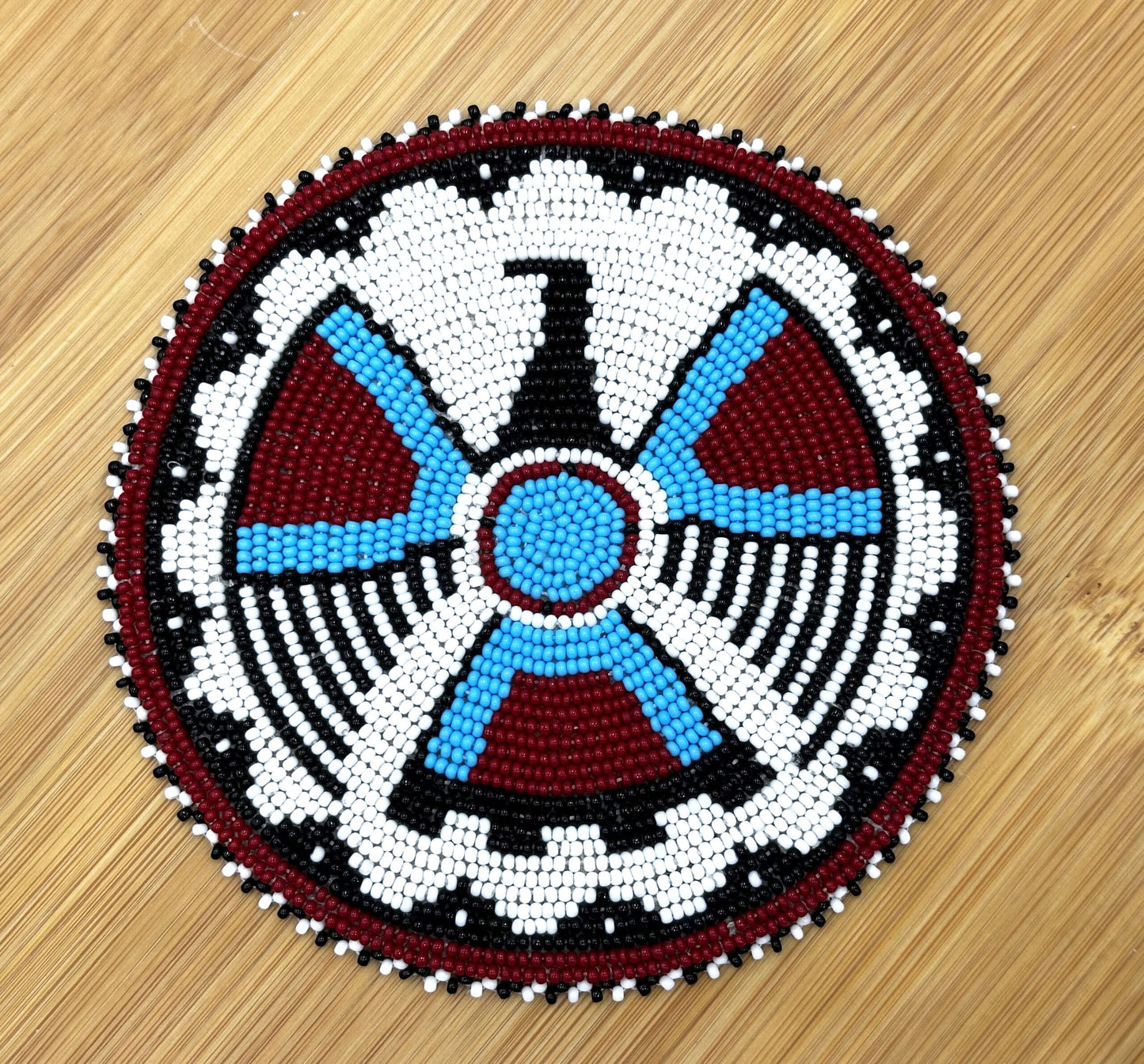 Handmade Beaded 5 Inch Thunderbird White Red Rosette - Native American Style