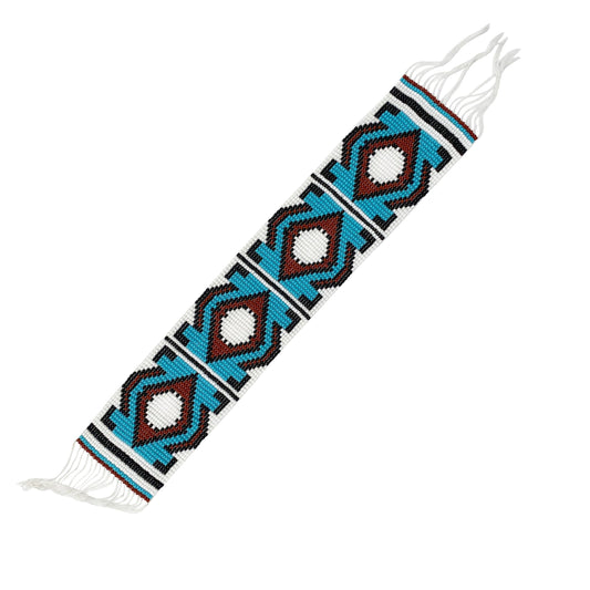 10X2" Brown Turquoise Blue White Medicine Man'S Eye Craft Beaded Strip