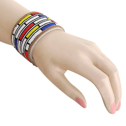 Adjustable Handmade Multicolored Beaded Leather Soft Cuff Bracelet | Unisex Bracelet