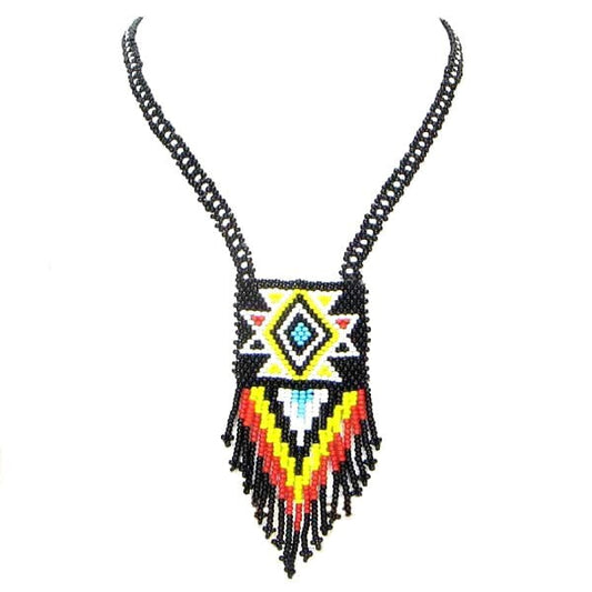 Handmade Beaded Black Multicolored Seed Bead Necklace