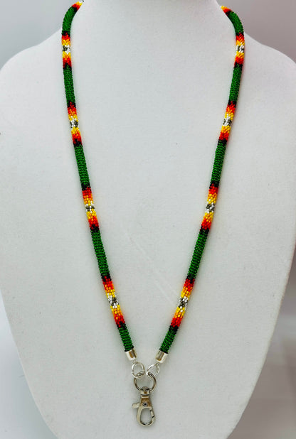 Handmade beaded Green southwestern woven lanyard