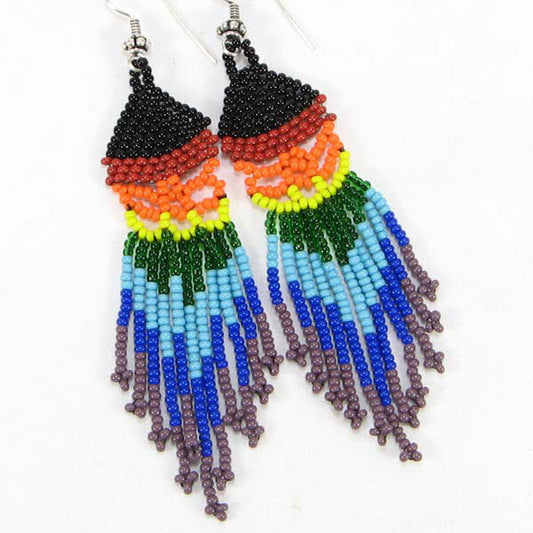 Handmade Beaded Multicolor Seed Bead Big Earrings