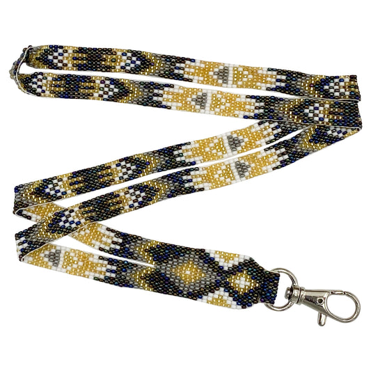 Hematite Black Yellow White Blue Seed Beaded Id Holder Lanyard