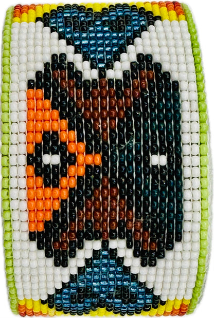 Handmade Beaded White multicolor Leather hard Cuff Bracelet
