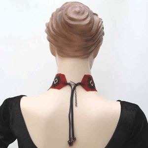 Black Red White Beaded Choker Bib Necklace Handmade