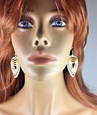 New Handmade Ivory Seed Beaded Heart Fashion Hook Earrings E4/118