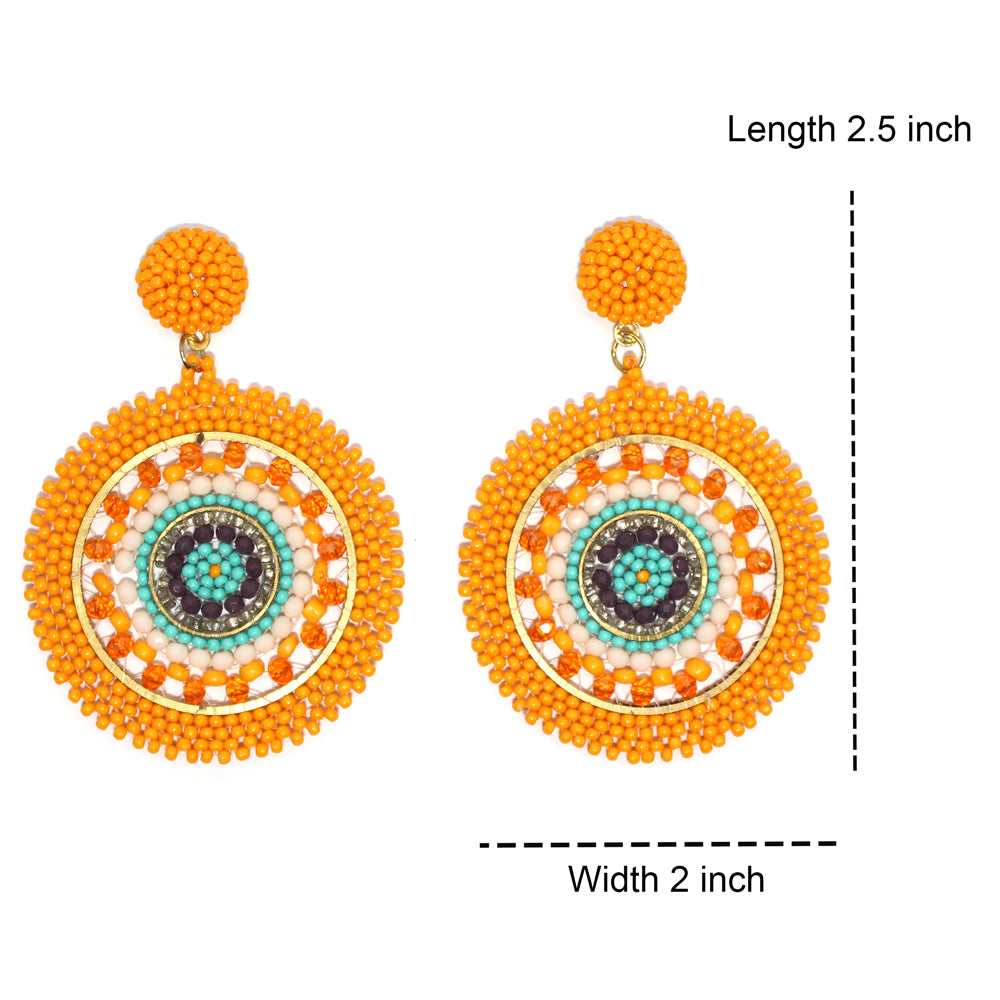 Handmade Beaded Bright Neon Colorful Post Round Earrings for Women Girl All Season - Orange