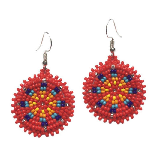 Handmade Beaded Cute Round Red Earrings