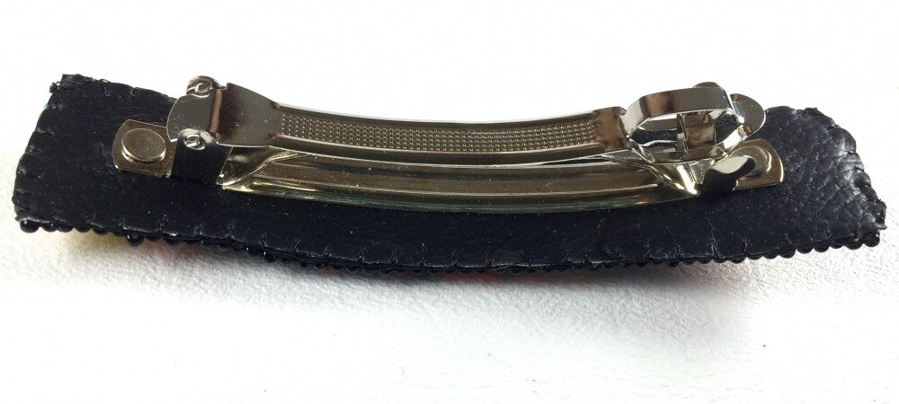 Black Orange Turtle Handmade Leather French Barrette