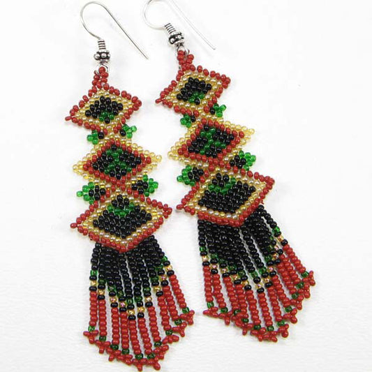 Gold Red Green Seed Beaded Christmas Holiday Hook Dangle Earrings