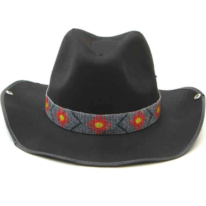Grey Red Orange Seed Beaded Sun Beadwork Cowboy Hat Band Waist Belt