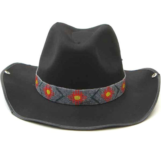 Grey Red Orange Seed Beaded Sun Beadwork Cowboy Hat Band Waist Belt