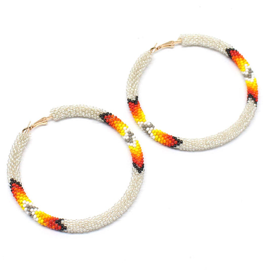 Handmade Silver Native Style 3 Inch Hoop Earrings