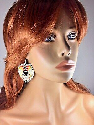 New Handmade Ivory Seed Beaded Heart Fashion Hook Earrings E4/118