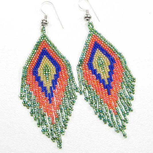 Handmade Beaded Green Orange Seed Bead Earrings