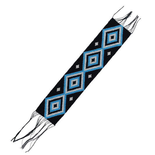 10X2" Black Turquoise Blue Handmade Art Craft Applique Beaded Strip