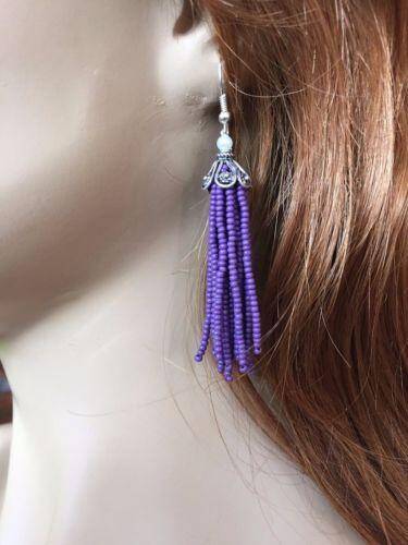 Handmade Beaded Purple Fashion Tassel Earrings