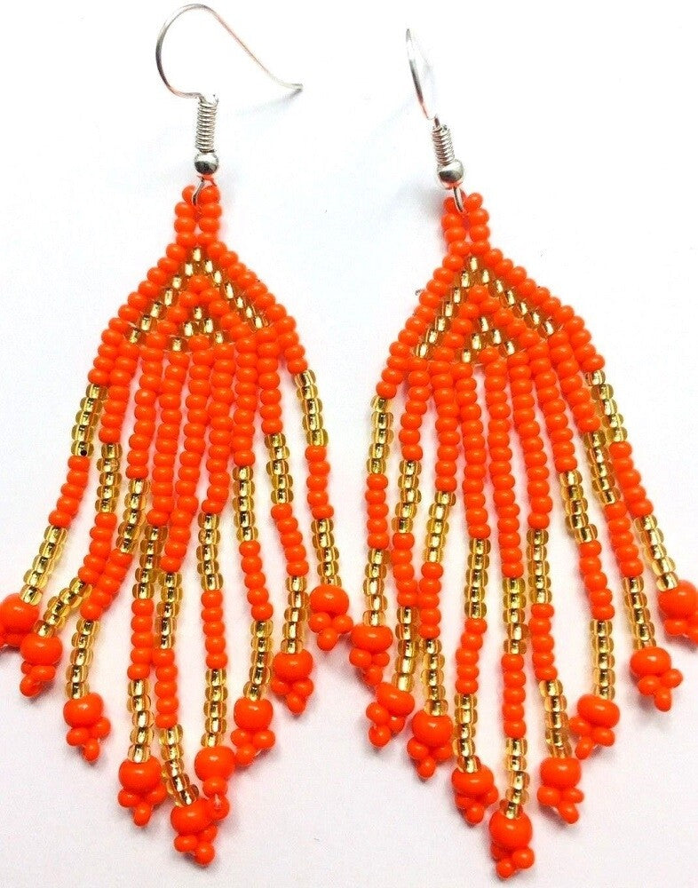 Handmade Beaded Orange Fashion Hook Earrings