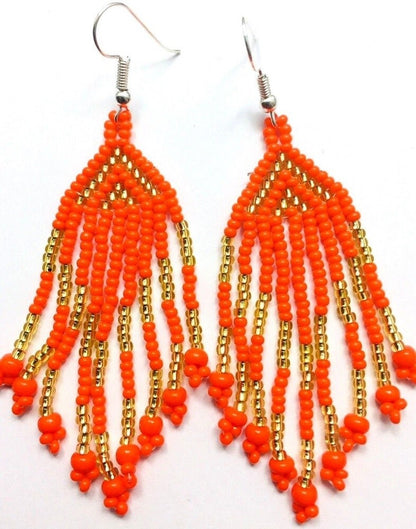 Handmade Beaded Orange Fashion Hook Earrings