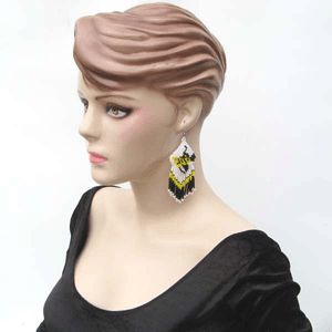 White Black Yellow Thunderbird Beaded Earrings Handmade