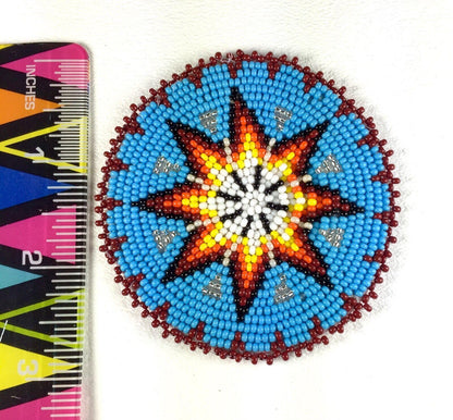 Native Style Handmade Turquoise Blue Star Beaded Appliques Rosette Q53/15