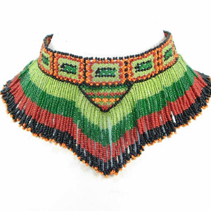Enclosure For Ceremonial Dances Beaded Bib Necklace Earrings Set Green Red