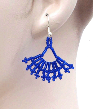 Handmade Beaded Blue Bugle Seed Bead Small Earrings