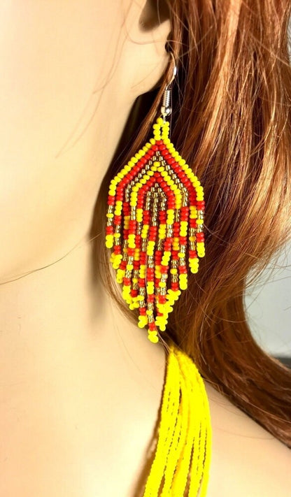 Vibrant Yellow and Red Layered Necklace &amp; Earrings Set