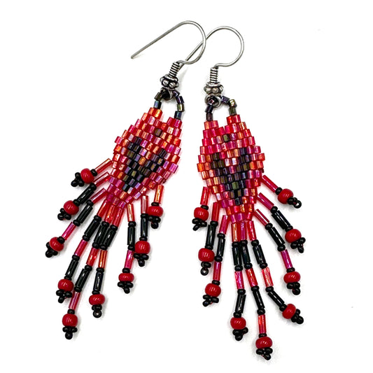 Handmade Beaded Iris Red Seed Bead Earrings