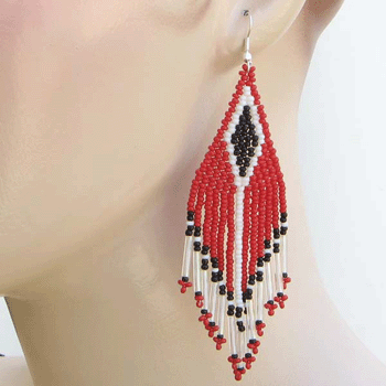 Handmade Beaded Maroon Earrings Beadwork