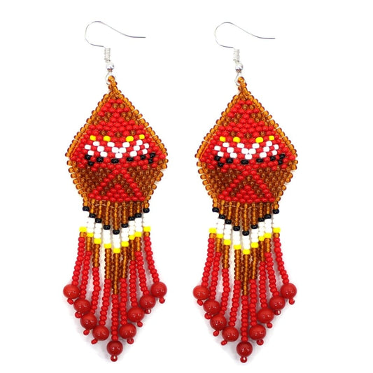 Rustic Brown Eagle Seed Bead Chandelier Earrings