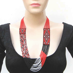 Handmade Beaded Red Black Layered Necklace