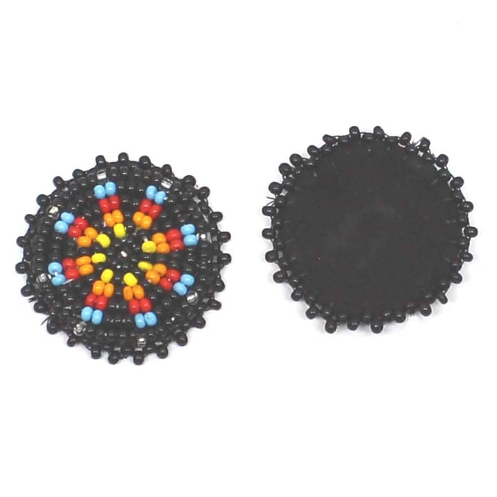 Handmade beaded 2x1.2” Black rosette/applique