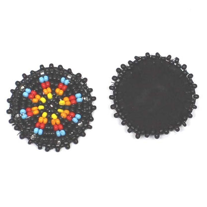 Handmade beaded 2x1.2” Black rosette/applique