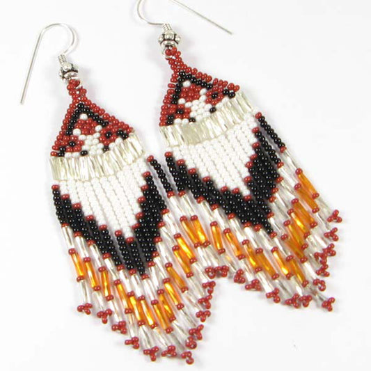 Handmade Beaded Brown White Seed Bead Earrings