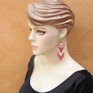 Handmade Beaded Red Seed Bead Flower Earrings